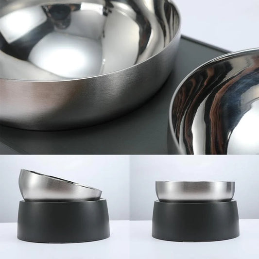 Tilted Stainless Steel Cat Bowl With Black Stand