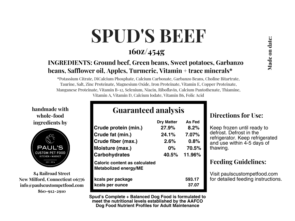 Spud’s Beef with Veggies Paul's Custom Pet Food Kitchen + Market