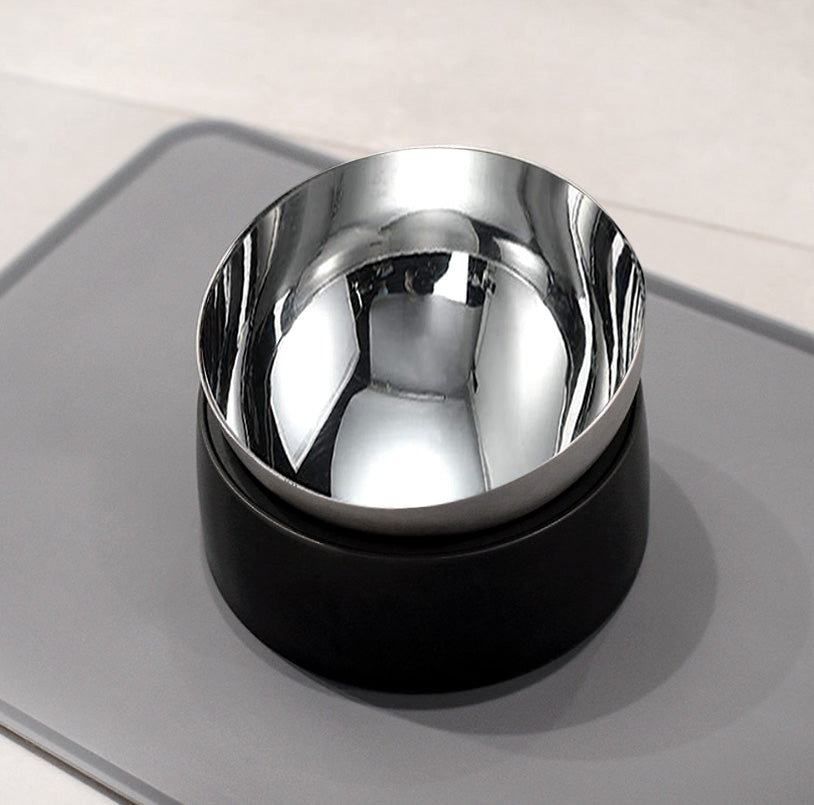 Tilted Stainless Steel Single Cat Bowl With Black Stand
